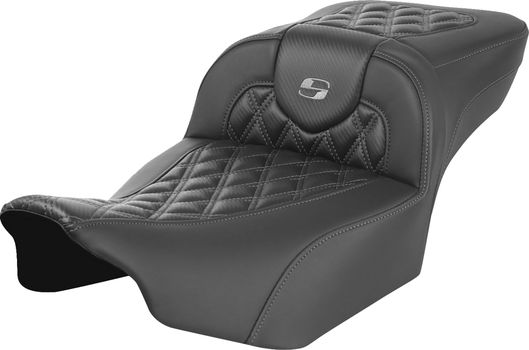 SADDLEMEN Roadsofa Extended Reach Seat - without Backrest - Lattice Stitch - Dark Gray Stitch - FL/FX '23-'24 - 823-07-20702 - PartsOutlet.com.au