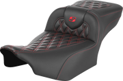 SADDLEMEN Roadsofa Extended Reach Seat - without Backrest - Lattice Stitch - Red Stitch - FLTR/FLHX '23-'24 - 823-07-20704 - PartsOutlet.com.au