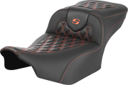 SADDLEMEN Roadsofa Extended Reach Seat - without Backrest - Lattice Stitch - Orange Stitch - FL/FX '23-'24 - 823-07-20703 - PartsOutlet.com.au