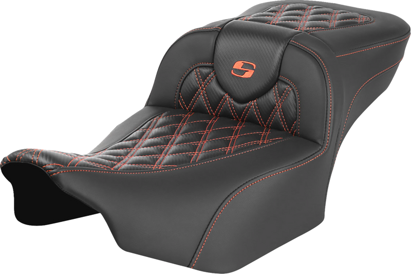 SADDLEMEN Roadsofa Extended Reach Seat - without Backrest - Lattice Stitch - Orange Stitch - FL/FX '23-'24 - 823-07-20703 - PartsOutlet.com.au
