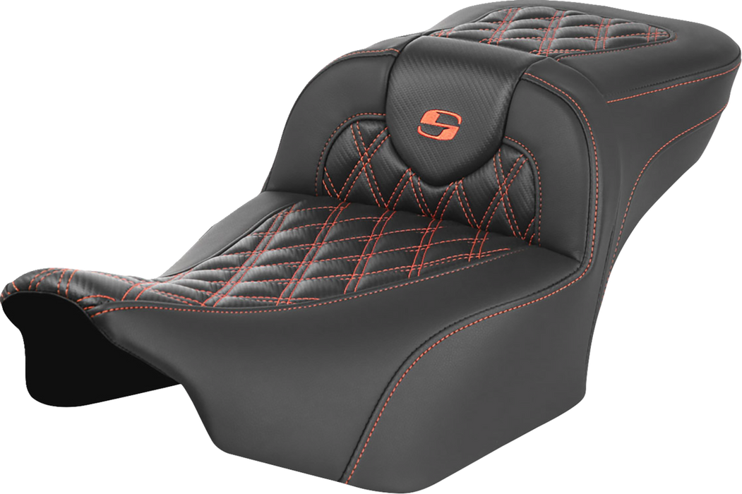 SADDLEMEN Roadsofa Extended Reach Seat - without Backrest - Lattice Stitch - Orange Stitch - FL/FX '23-'24 - 823-07-20703 - PartsOutlet.com.au