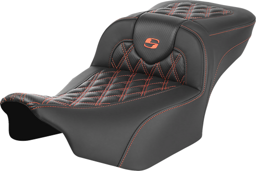 SADDLEMEN Roadsofa Extended Reach Seat - without Backrest - Lattice Stitch - Orange Stitch - FL/FX '23-'24 - 823-07-20703 - PartsOutlet.com.au