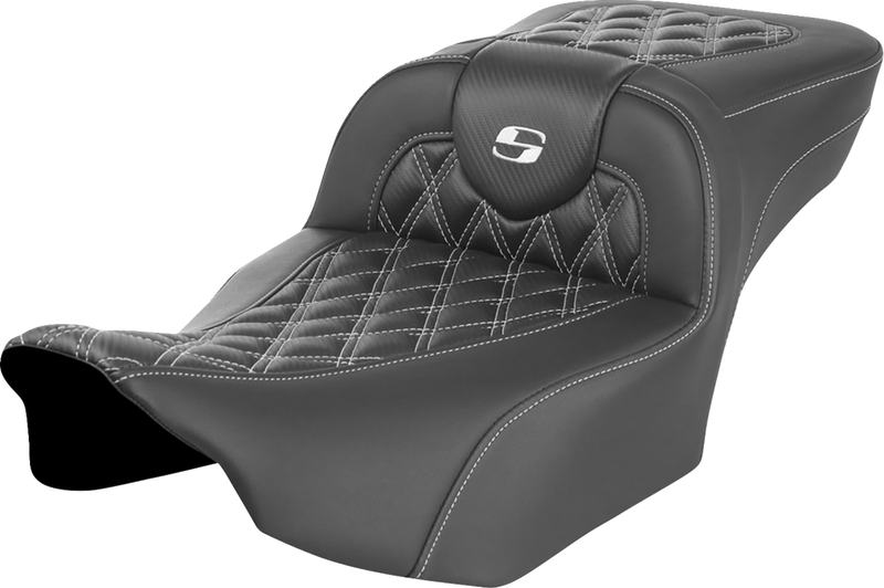 SADDLEMEN Roadsofa Extended Reach Seat - without Backrest - Lattice Stitch - White Stitch - FLTR/FLHX '23-'24 - 823-07-20706 - PartsOutlet.com.au