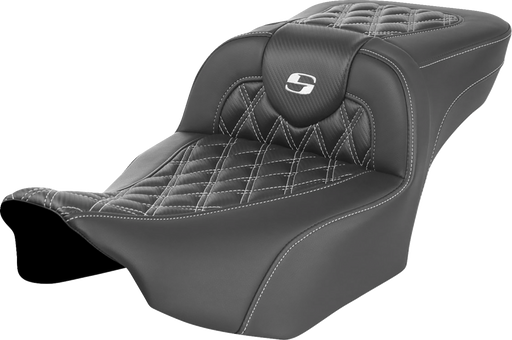 SADDLEMEN Roadsofa Extended Reach Seat - without Backrest - Lattice Stitch - White Stitch - FLTR/FLHX '23-'24 - 823-07-20706 - PartsOutlet.com.au