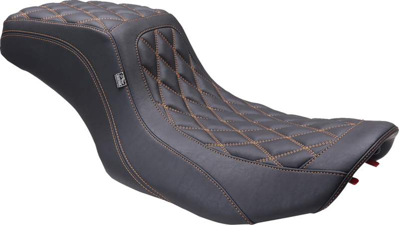 MUSTANG One Piece 2-Up Squareback Seat - Double Diamond - Orange Stitch - FLH/FLT '23-'24 88415MO
