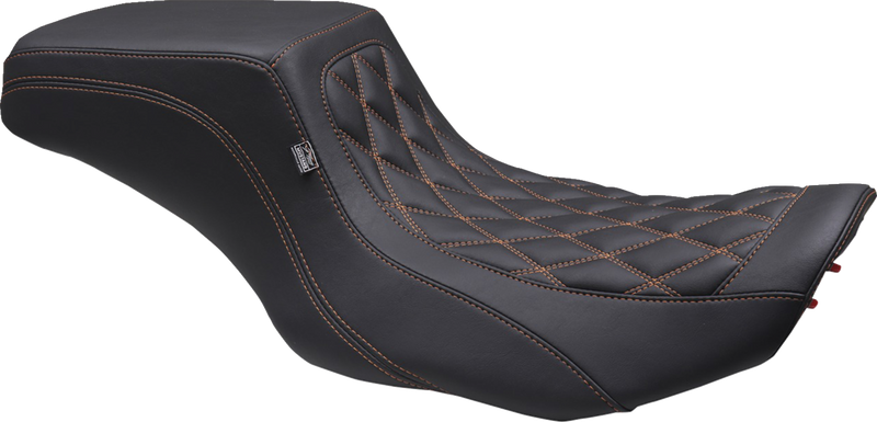 MUSTANG One Piece 2-Up Squareback Seat - Double Diamond - Orange Stitch - FLH/FLT '23-'24 88416MO