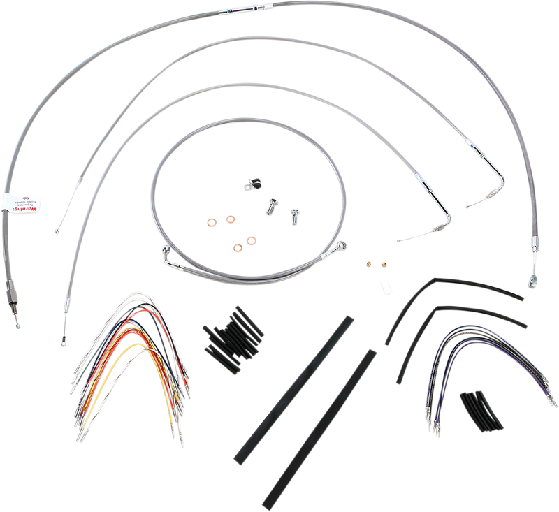 BURLY BRAND Handlebar Cable/Brake Line Kit - Complete - 14" Ape Hanger Handlebars - Stainless Steel - Softail '00-'06 - B30-1051