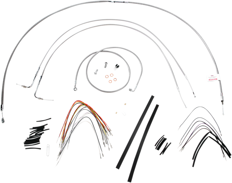 BURLY BRAND Handlebar Cable/Brake Line Kit - Complete - 16" Ape Hanger Handlebars - Stainless Steel - Softail '07-'10 - B30-1054