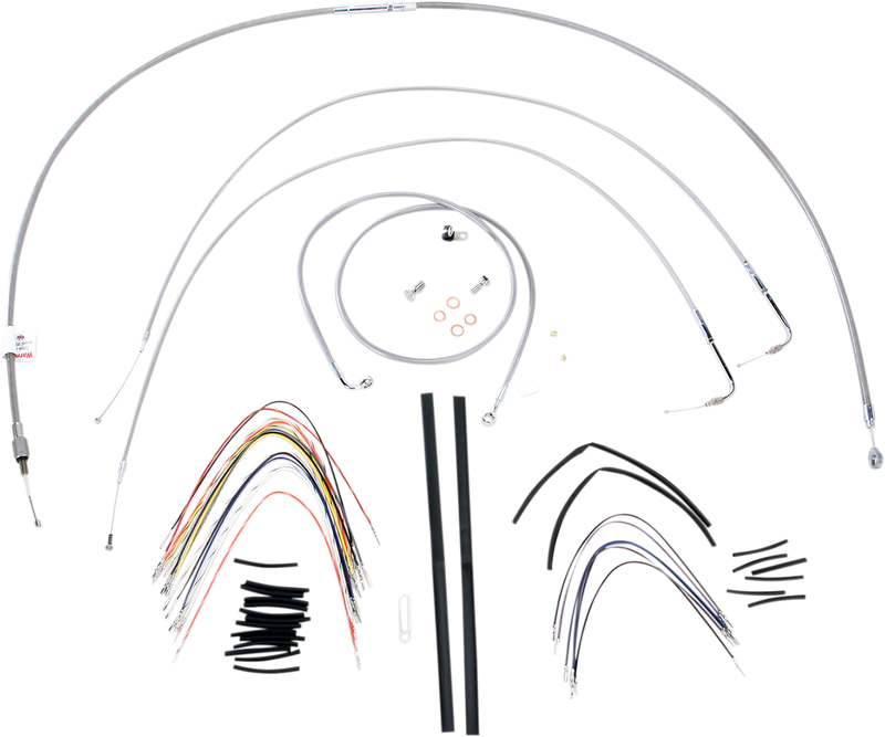 BURLY BRAND Handlebar Cable/Brake Line Kit - Complete - 16" Ape Hanger Handlebars - Stainless Steel - Softail '07-'10 - B30-1056