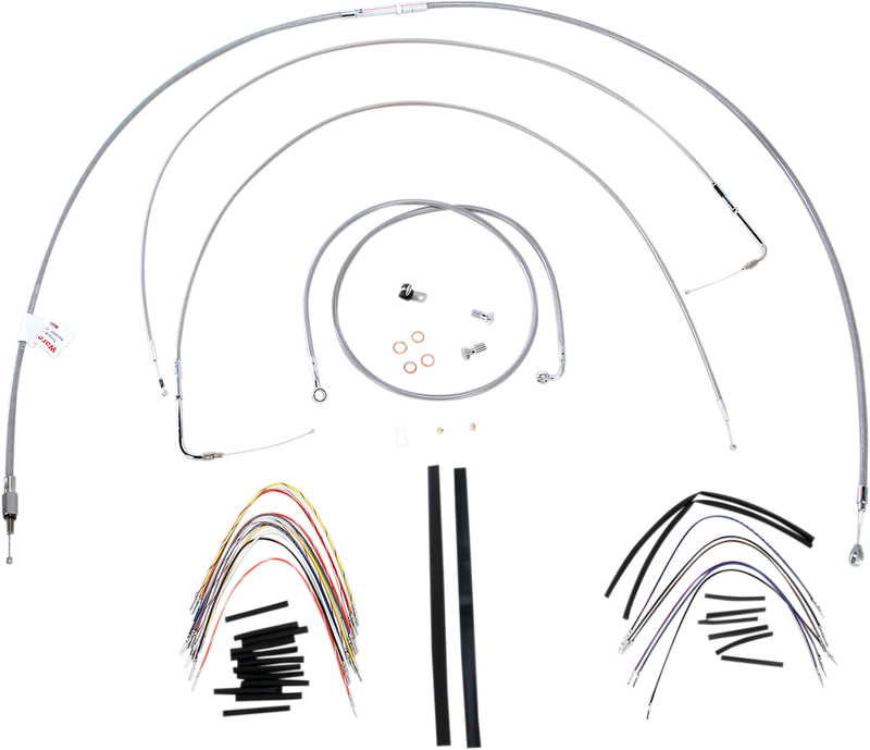 BURLY BRAND Handlebar Cable/Brake Line Kit - Complete - 18" Ape Hanger Handlebars - Stainless Steel - Softail '00-'06 - B30-1057