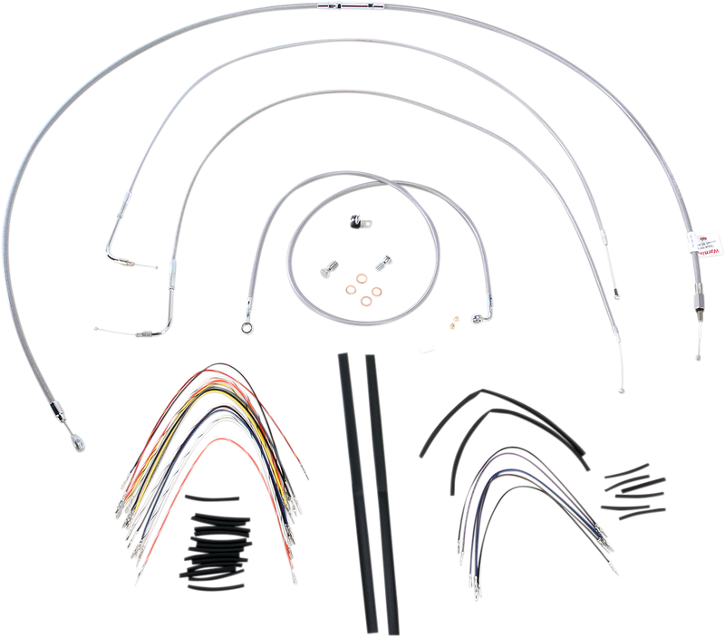 BURLY BRAND Handlebar Cable/Brake Line Kit - Complete - 18" Ape Hanger Handlebars - Stainless Steel - Softail '07-'10 - B30-1058