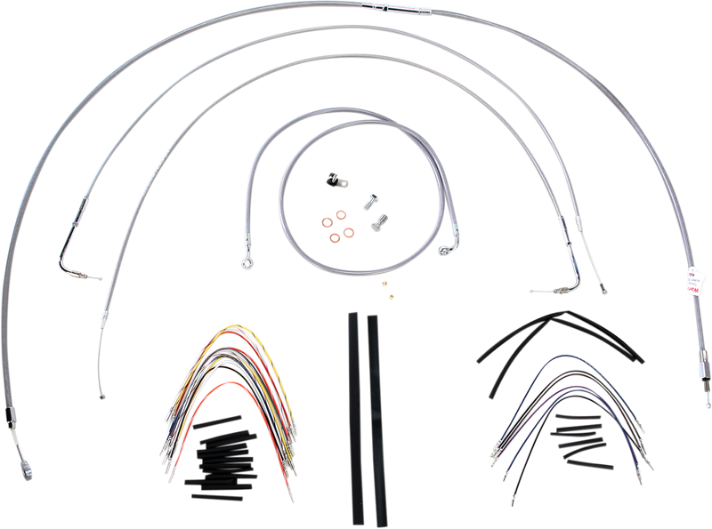 BURLY BRAND Handlebar Cable/Brake Line Kit - Complete - 18" Ape Hanger Handlebars - Stainless Steel - Softail '00-'06 - B30-1059