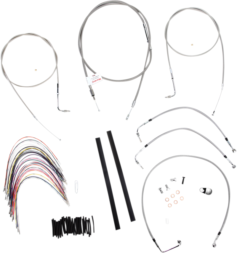 BURLY BRAND Handlebar Cable/Brake Line Kit - Complete - 18" Ape Hanger Handlebars - Stainless Steel - Harley-Davidson '97-'01 - B30-1078