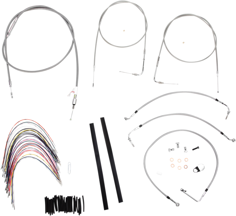 BURLY BRAND Handlebar Cable/Brake Line Kit - Complete - 14" Ape Hanger Handlebars - Stainless Steel - Harley-Davidson '00-'06 - B30-1079