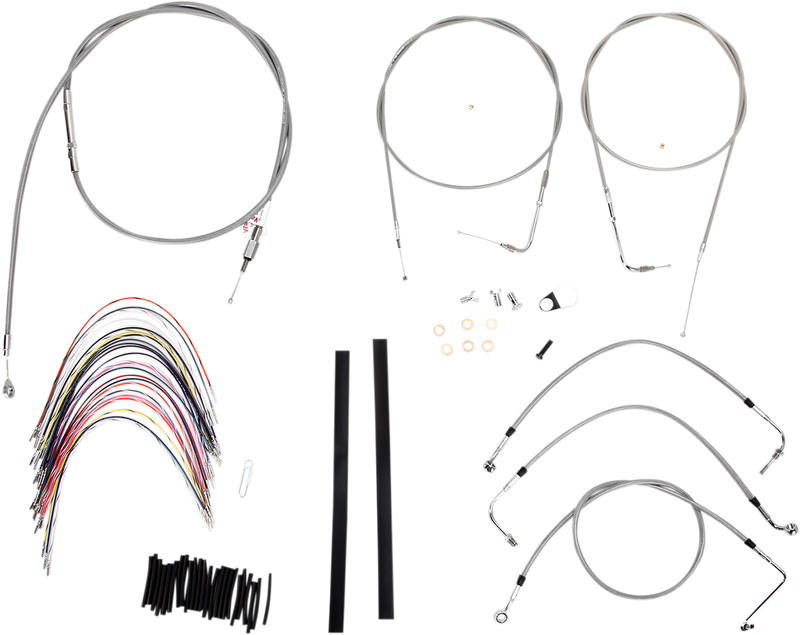 BURLY BRAND Handlebar Cable/Brake Line Kit - Complete - 18" Ape Hanger Handlebars - Stainless Steel - Harley-Davidson '00-'06 - B30-1081