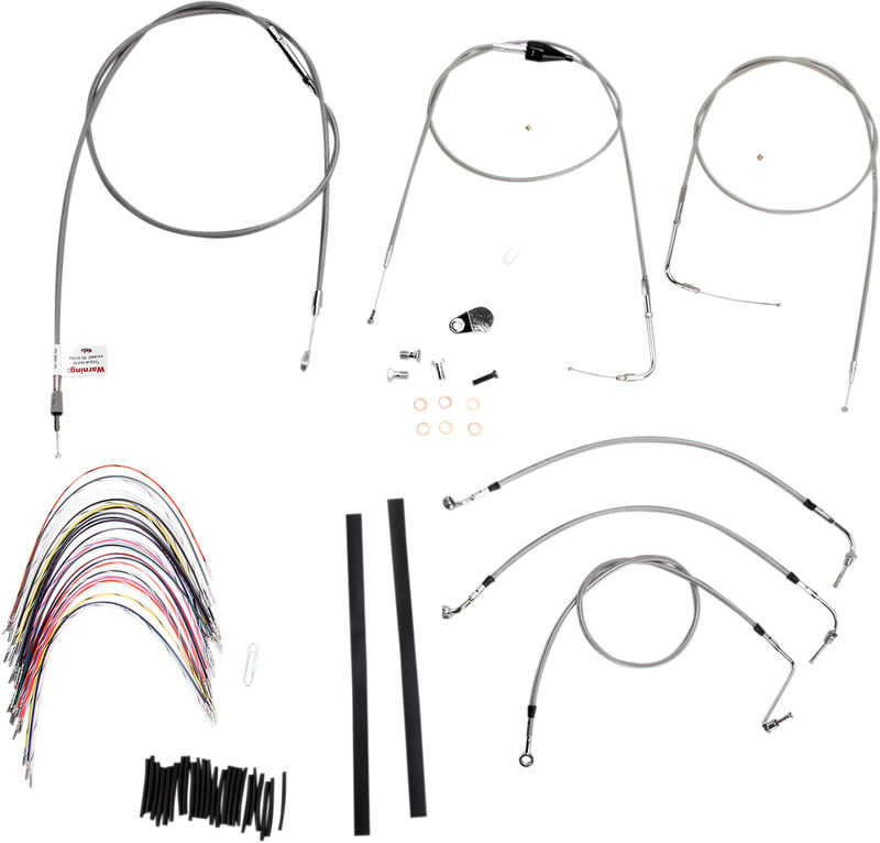 BURLY BRAND Handlebar Cable/Brake Line Kit - Complete - 14" Ape Hanger Handlebars - Stainless Steel - Harley-Davidson '00-'06 - B30-1082