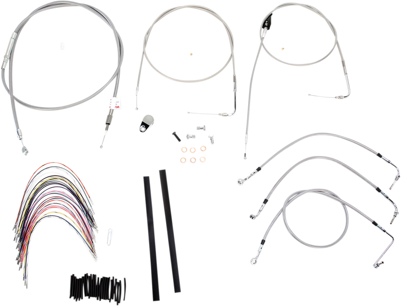 BURLY BRAND Handlebar Cable/Brake Line Kit - Complete - 18" Ape Hanger Handlebars - Stainless Steel - Harley-Davidson '00-'06 - B30-1084