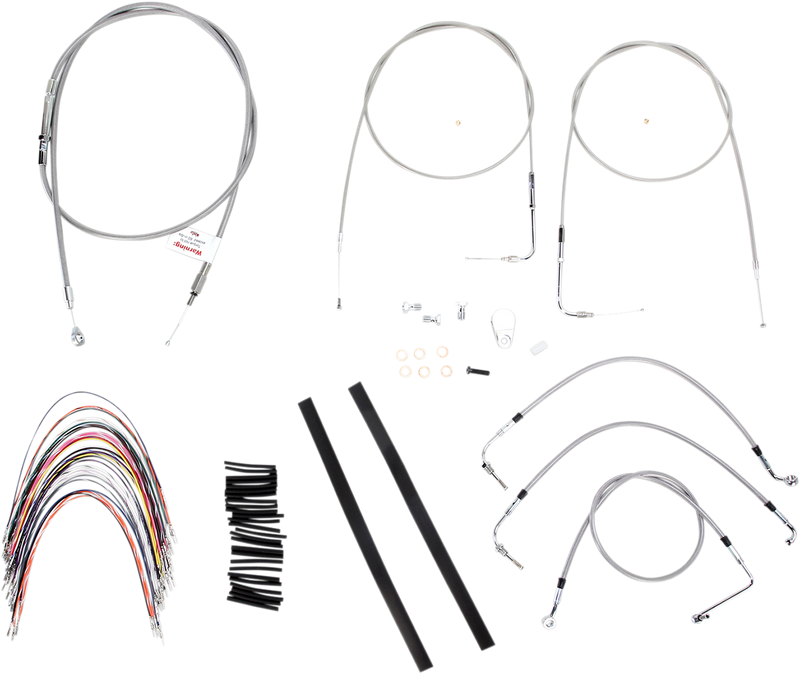 BURLY BRAND Handlebar Cable/Brake Line Kit - Complete - 14" Ape Hanger Handlebars - Stainless Steel - Harley-Davidson 2007 - B30-1085
