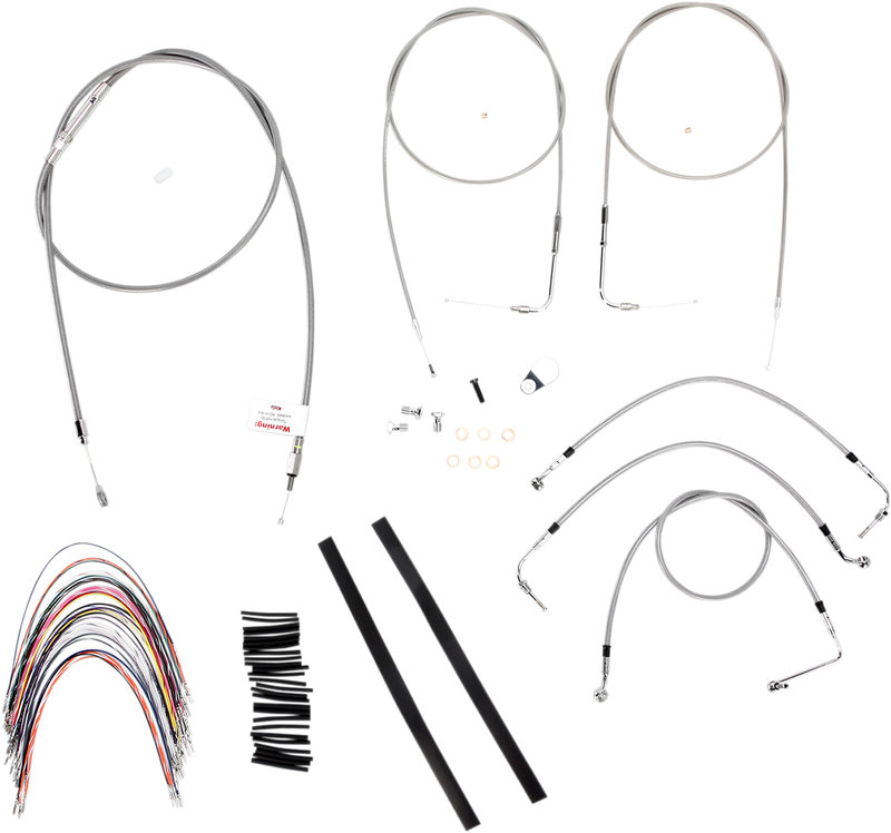 BURLY BRAND Handlebar Cable/Brake Line Kit - Complete - 16" Ape Hanger Handlebars - Stainless Steel - Road King / Road Glide 2007 - B30-1086