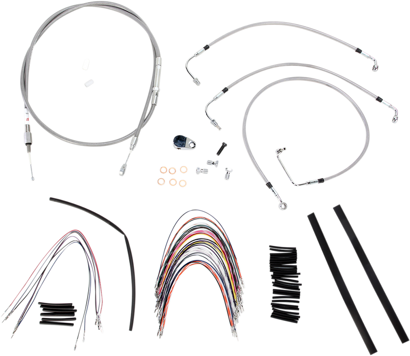 BURLY BRAND Handlebar Cable/Brake Line Kit - Complete - 14" Ape Hanger Handlebars - Stainless Steel - Harley-Davidson '08-'13 - B30-1091
