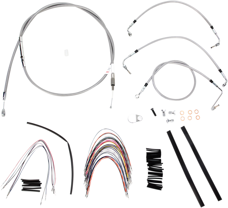 BURLY BRAND Handlebar Cable/Brake Line Kit - Complete - 16" Ape Hanger Handlebars - Stainless Steel - Harley-Davidson '08-'13 - B30-1092