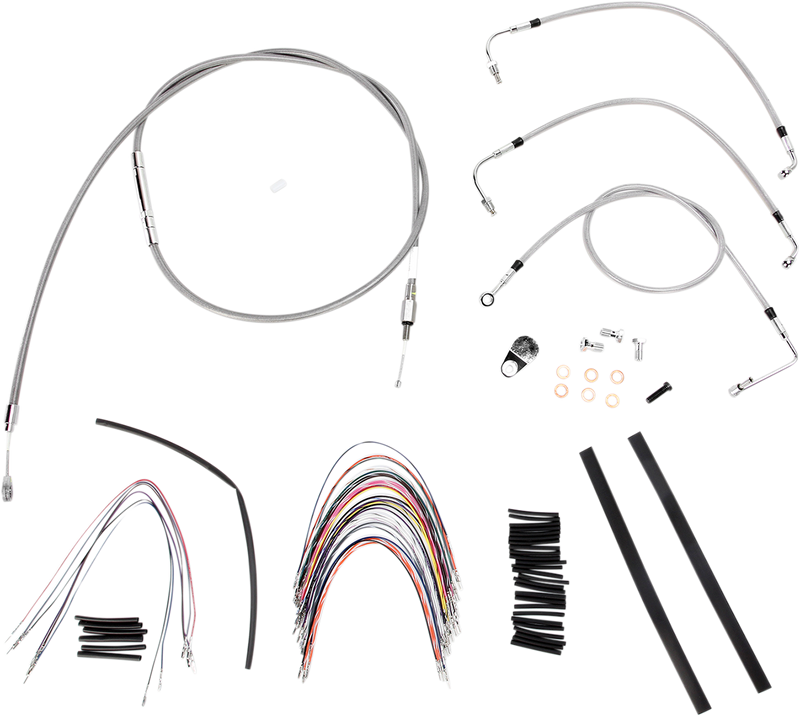BURLY BRAND Handlebar Cable/Brake Line Kit - Complete - 18" Ape Hanger Handlebars - Stainless Steel - Harley-Davidson '08-'13 - B30-1093