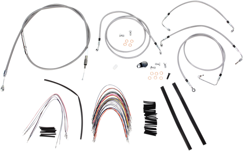 BURLY BRAND Handlebar Cable/Brake Line Kit - Complete - 14" Ape Hanger Handlebars - Stainless Steel - Harley-Davidson '08-'13 - B30-1094