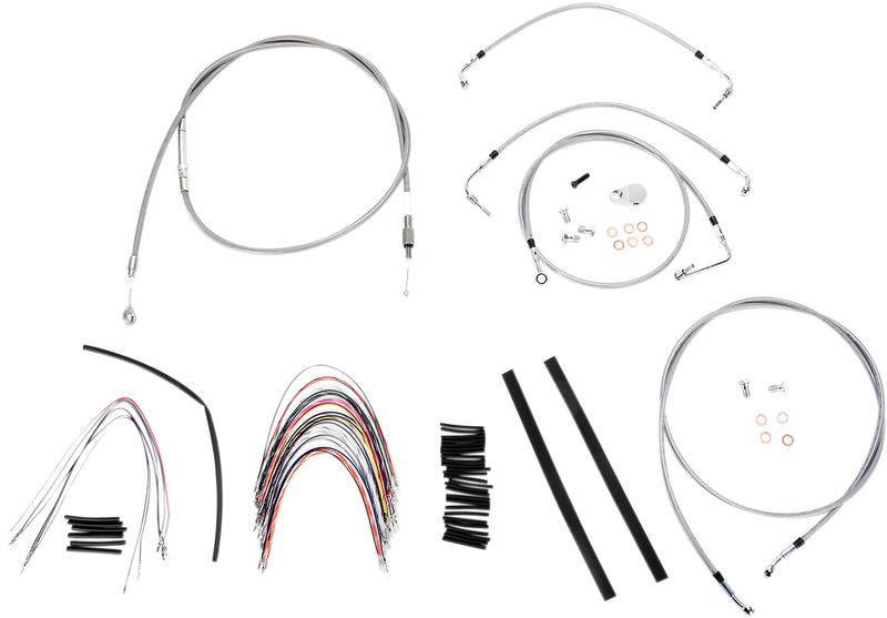 BURLY BRAND Handlebar Cable/Brake Line Kit - Complete - 16" Ape Hanger Handlebars - Stainless Steel - Harley-Davidson '08-'13 - B30-1095