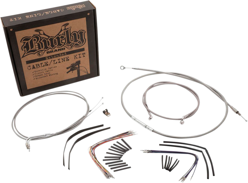BURLY BRAND Handlebar Cable/Brake Line Kit - Complete - 18" Ape Hanger Handlebars - Stainless Steel - Harley-Davidson '08-'13 - B30-1096