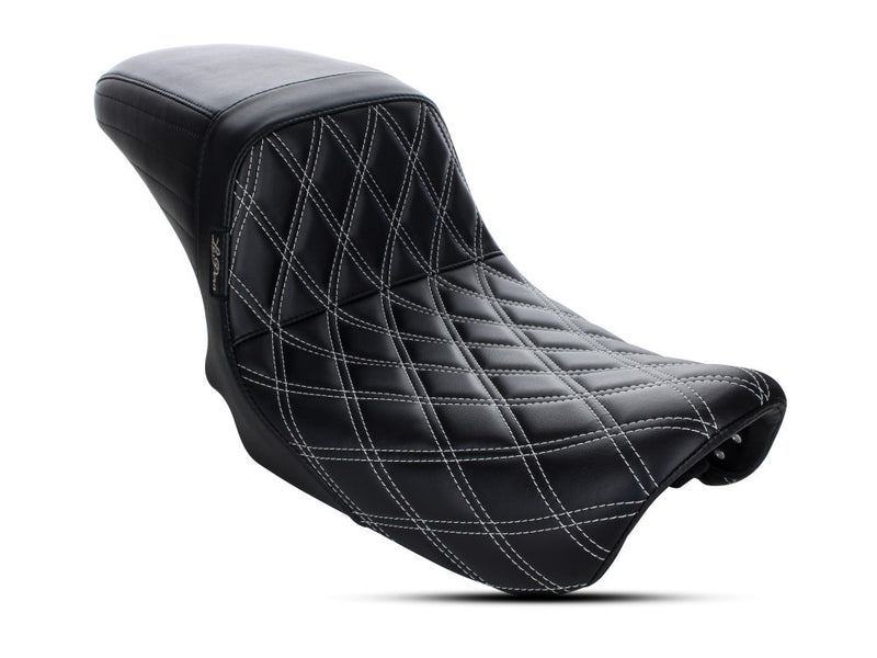 LE PERA Kickflip Dual Seat With White Double Diamond Stitch. Fits Dyna 2006-2017 - LK-591DDW - PartsOutlet.com.au