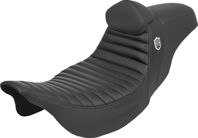 SADDLEMEN Pro Series SDC Performance Seat with Backrest - Tuck-n-Roll/Carbon Fiber - FLH/FLT '08-'24 - SC80807TB