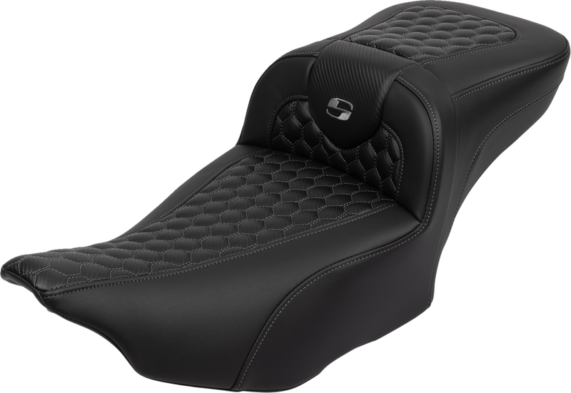 SADDLEMEN Roadsofa* Extended Reach Seat - with Backrest - Honeycomb - Dark Gray Stitch - FLTR/FLHX '23-'24 823-07-190B2