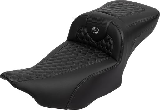 SADDLEMEN Roadsofa* Extended Reach Seat - with Backrest - Honeycomb - Dark Gray Stitch - FLTR/FLHX '23-'24 823-07-190B2
