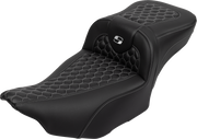 SADDLEMEN Roadsofa* Extended Reach Seat - with Backrest - Honeycomb - Silver Stitch - FLTR/FLHX '23-'24 823-07-190B5