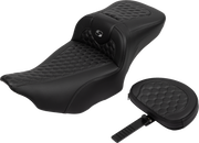 SADDLEMEN Roadsofa* Extended Reach Seat - with Backrest - Honeycomb - Dark Gray Stitch - FLTR/FLHX '23-'24 823-07-190B2