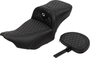 SADDLEMEN Roadsofa* Extended Reach Seat - with Backrest - Honeycomb - Silver Stitch - FLTR/FLHX '23-'24 823-07-190B5