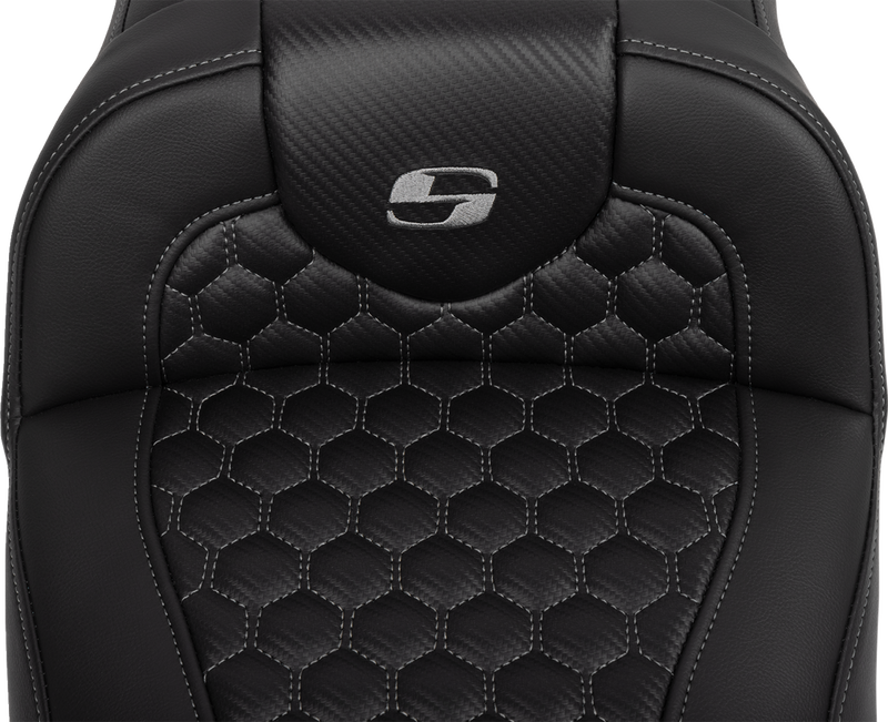 SADDLEMEN Roadsofa* Extended Reach Seat - with Backrest - Honeycomb - Dark Gray Stitch - FLTR/FLHX '23-'24 823-07-190B2