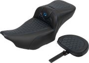 SADDLEMEN Roadsofa* Extended Reach Seat - with Backrest - Honeycomb - Blue Stitch - FLTR/FLHX '23-'24 823-07-190B1