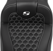 SADDLEMEN Roadsofa* Extended Reach Seat - with Backrest - Honeycomb - White Stitch - FLTR/FLHX '23-'24 823-07-190B6
