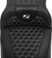 SADDLEMEN Roadsofa* Extended Reach Seat - with Backrest - Honeycomb - Silver Stitch - FLTR/FLHX '23-'24 823-07-190B5