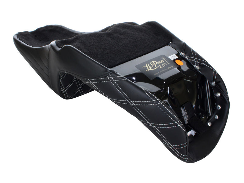 LE PERA Kickflip Dual Seat With White Double Diamond Stitch. Fits Dyna 2006-2017 - LK-591DDW - PartsOutlet.com.au