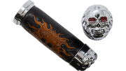 DRAG SPECIALTIES Grips - Skull Grips - Red Eyes - Harley-Davidson 1980-2022 - Chrome 17-0505CDTS - PartsOutlet.com.au