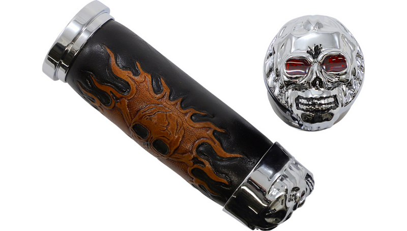 DRAG SPECIALTIES Grips - Skull Grips - Red Eyes - Harley-Davidson 1980-2022 - Chrome 17-0505CDTS - PartsOutlet.com.au