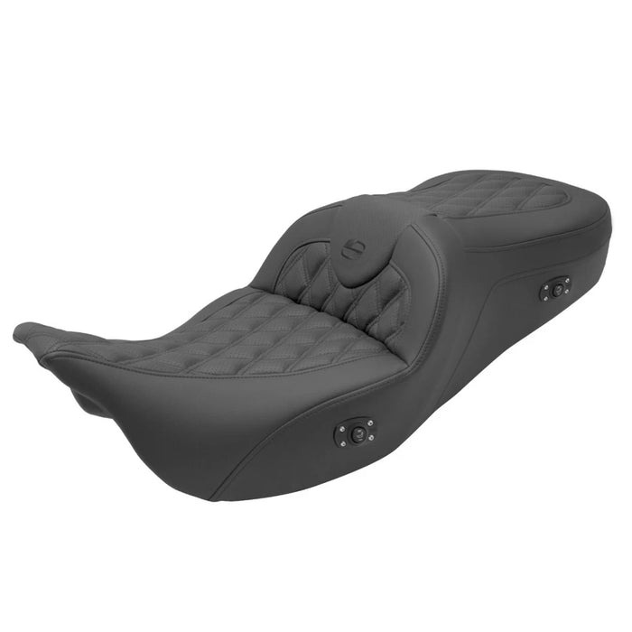 SADDLEMEN Heated Lattice Stitched Road Sofa Seat - FL '08-'23 HD Touring - Street/ Road/ Electra - 808-07B-182HCT - PartsOutlet.com.au