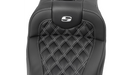 SADDLEMEN RoadSofa Seat - with Backrest - Carbon Fiber - Lattice Stitch - Silver Stitch - FLTR/FLHX '23-'24 - 823-07-206B5 - PartsOutlet.com.au