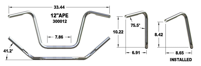 KHROME WERKS Handlebar - Ape Hanger - 12" - 300012
