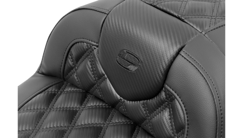 SADDLEMEN RoadSofa Seat - with Backrest - Carbon Fiber - Lattice Stitch - FLTR/FLHX '23-'25 - 823-07-206B0