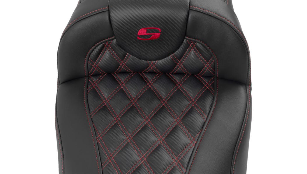 SADDLEMEN Roadsofa Extended Reach Seat - with Backrest - Lattice Stitch - Red Stitch - FLTR/FLHX '23-'24 - 823-07-207B4