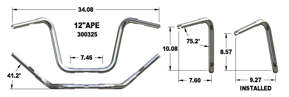 KHROME WERKS Handlebar - Fat Ape Hanger - 12" - 1-1/4" - TBW - Chrome 300325