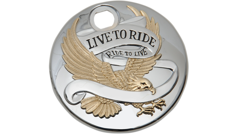 DRAG SPECIALTIES Live to Ride Console Door - Harley-Davidson 1992-2007 - Chrome with Gold T22-0150CGA - PartsOutlet.com.au